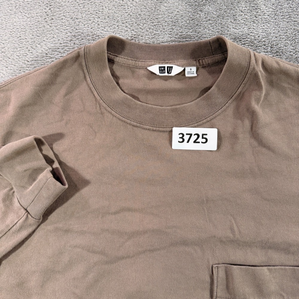 Uniqlo U Long Sleeve T-Shirt Mens Small Brown Pocket Crew Neck 341-433035